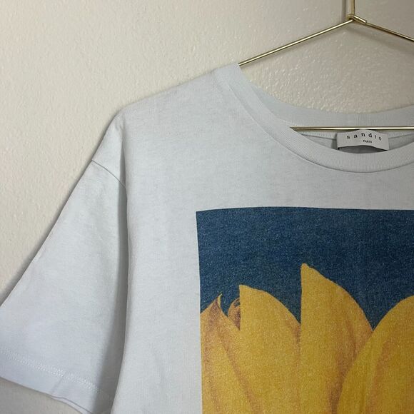 Sandro Tournesol Embellished Sunflower Oversize Graphic Tee in White Size MEDIUM - Picture 3 of 6